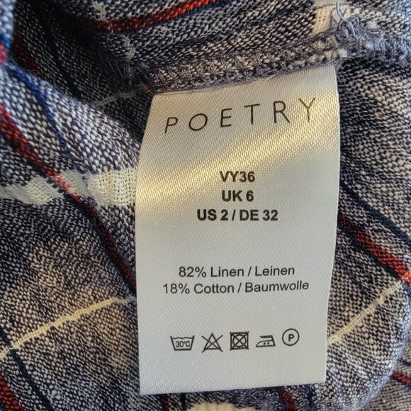 POETRY Dress Linen Blend MIDI Shirt U.S. 2 Lagenlook Relaxed Fit Plaid - Picture 8 of 10